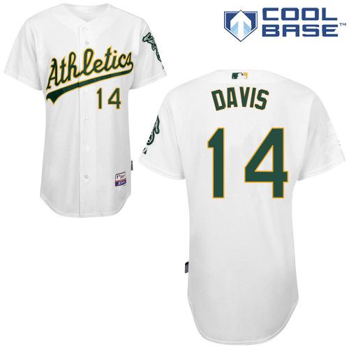 Ike Davis #14 MLB Jersey-Oakland Athletics Men's Authentic Home White Cool Base Baseball Jersey